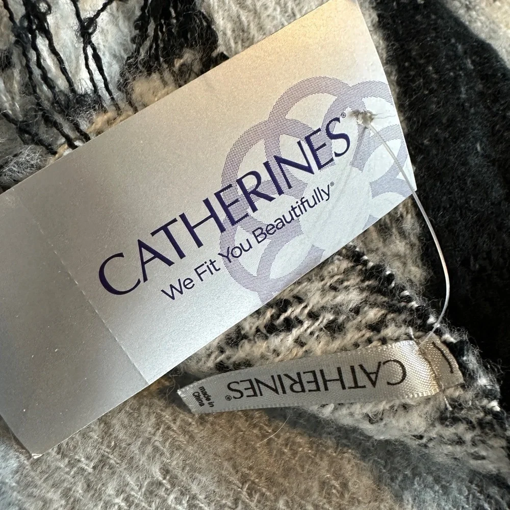 NWT Catherines long soft warm Scarf, black white gray‎ plaid approx 75